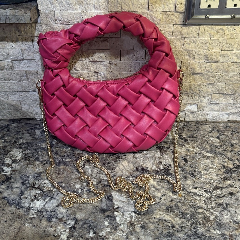 Urban Expressions Nadia Woven Knotted Handle Purse Crossbody Bag Hot Pink Nice!‎